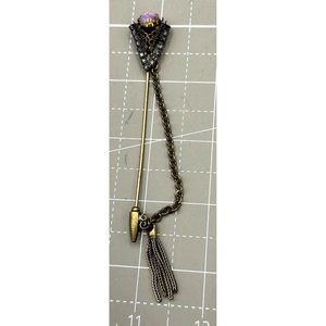 Hobe' Tassle Stick Pin Faux Opal Purple Rhinestone Surround